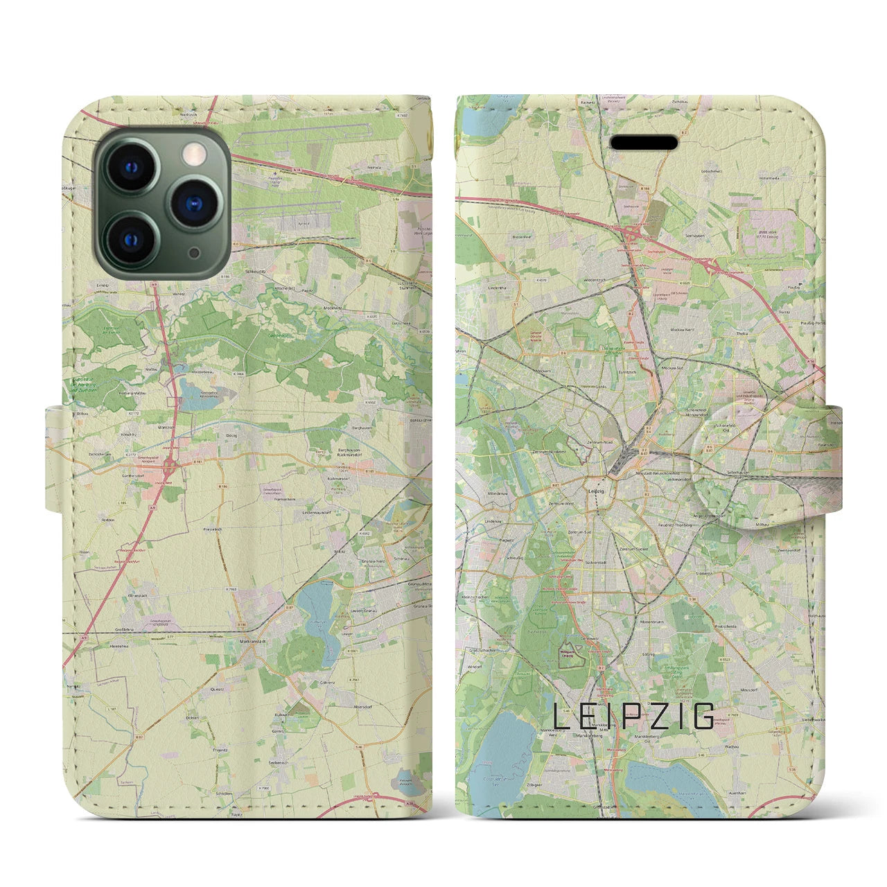 【ライプツィヒ】地図柄iPhoneケース（手帳両面タイプ・ナチュラル）iPhone 11 Pro 用