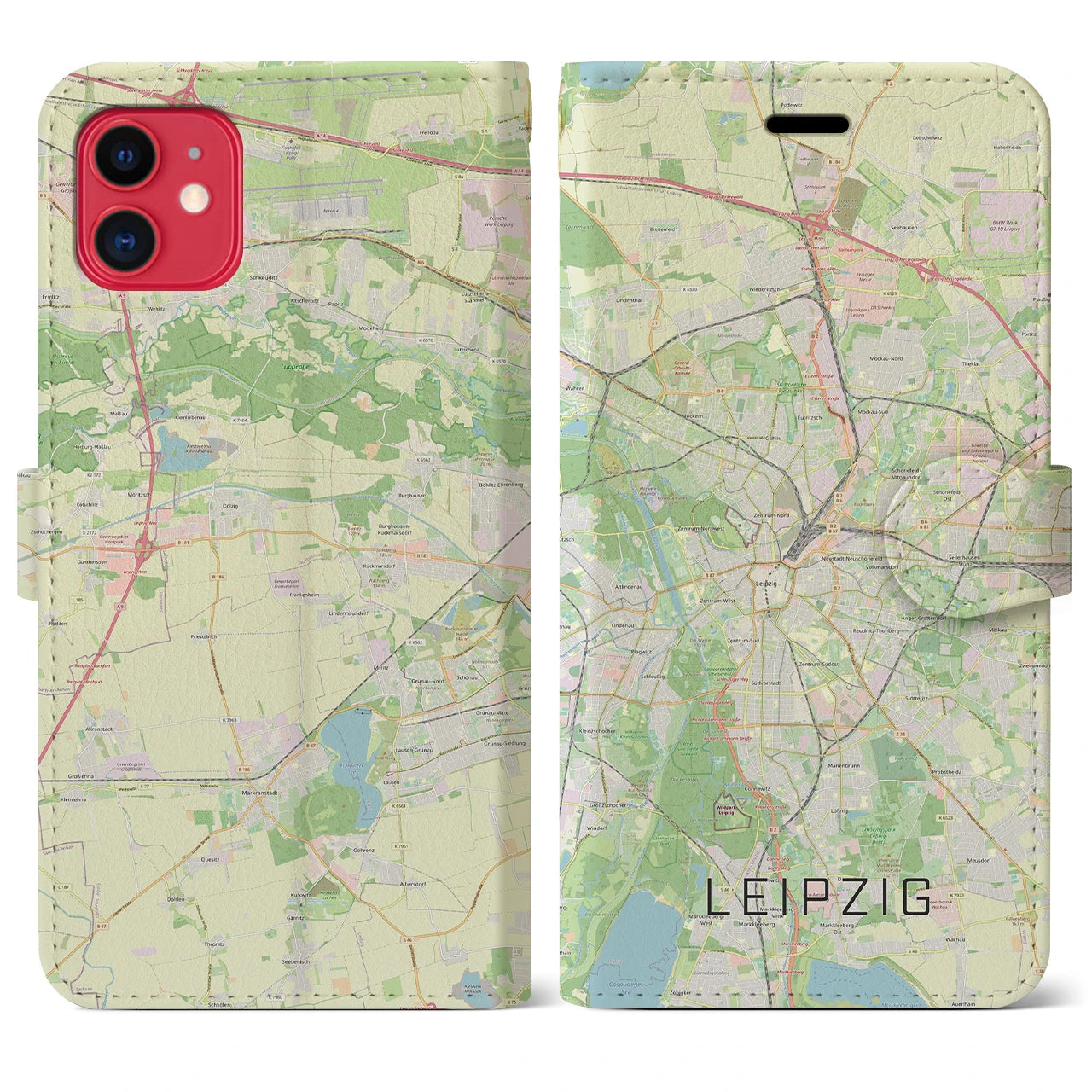【ライプツィヒ】地図柄iPhoneケース（手帳両面タイプ・ナチュラル）iPhone 11 用