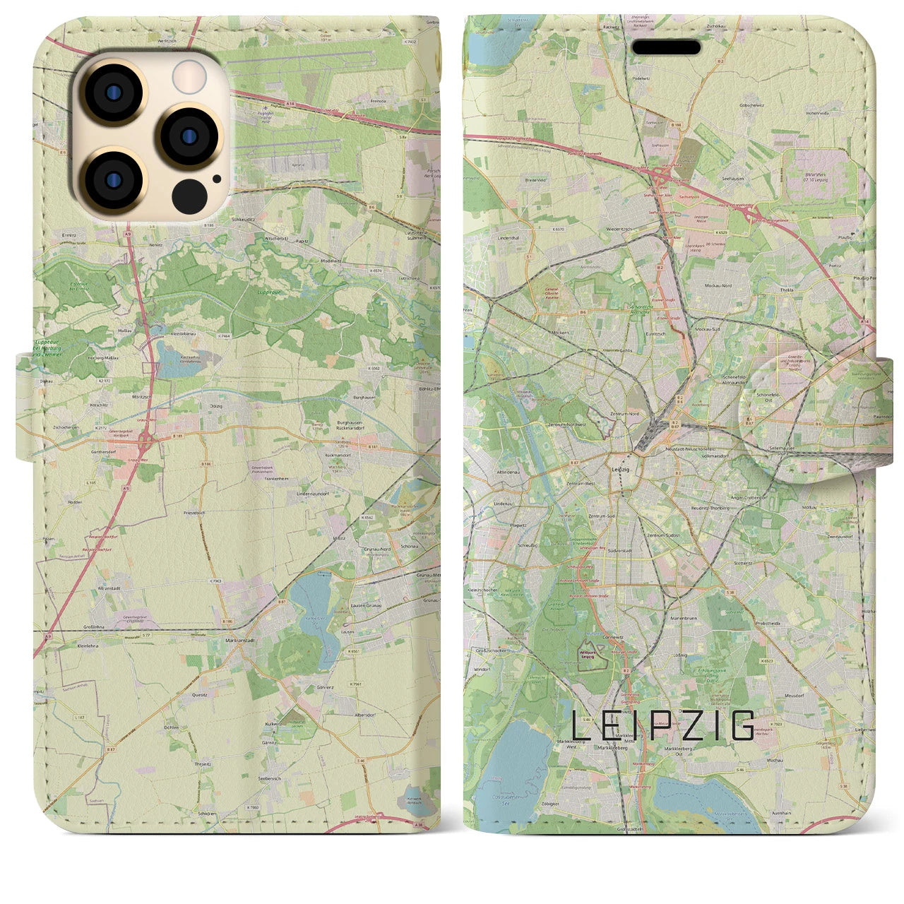 【ライプツィヒ】地図柄iPhoneケース（手帳両面タイプ・ナチュラル）iPhone 12 Pro Max 用