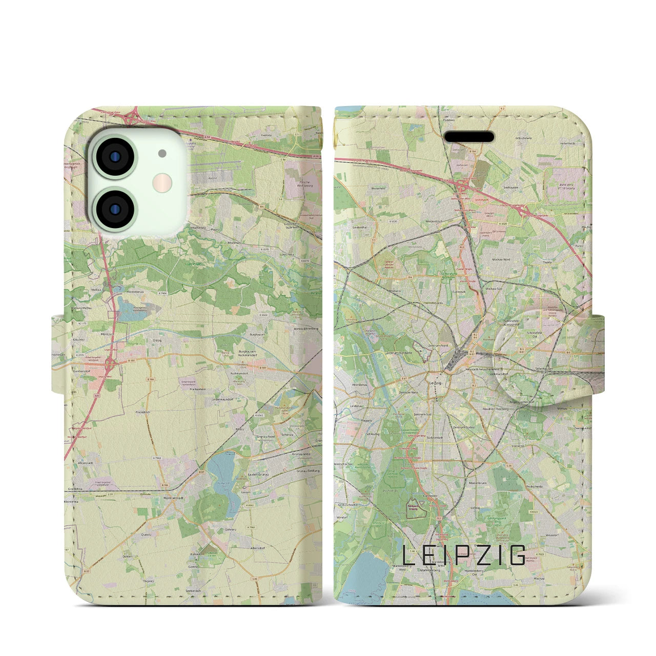 【ライプツィヒ】地図柄iPhoneケース（手帳両面タイプ・ナチュラル）iPhone 12 mini 用