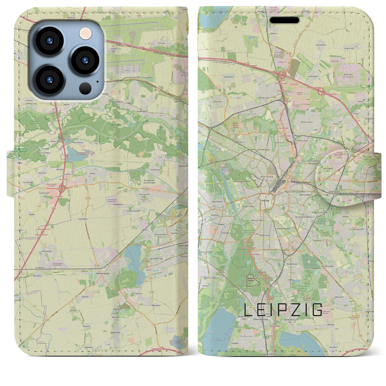 【ライプツィヒ】地図柄iPhoneケース（手帳両面タイプ・ナチュラル）iPhone 13 Pro Max 用