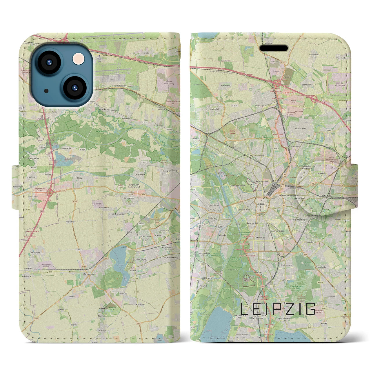 【ライプツィヒ】地図柄iPhoneケース（手帳両面タイプ・ナチュラル）iPhone 13 用
