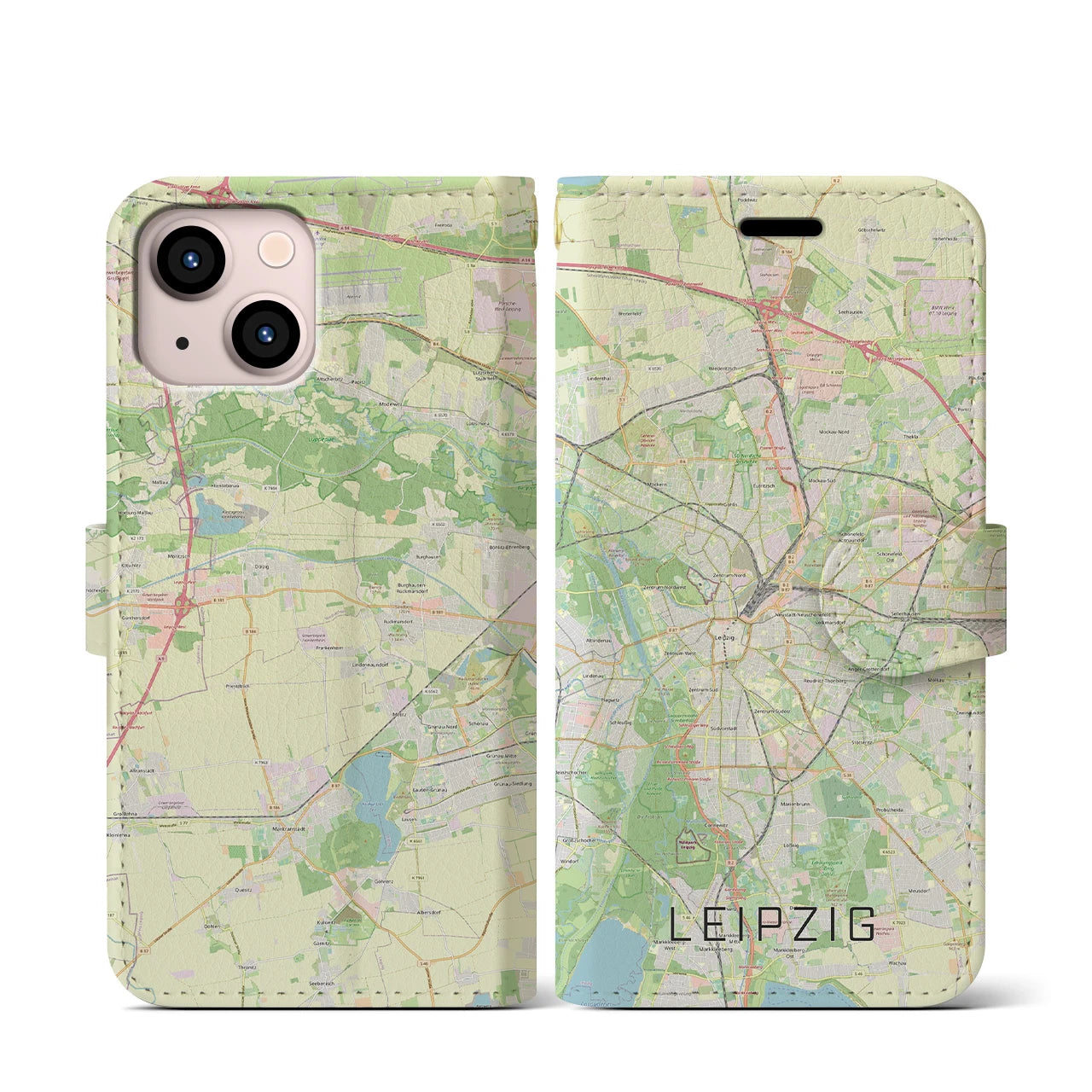 【ライプツィヒ】地図柄iPhoneケース（手帳両面タイプ・ナチュラル）iPhone 13 mini 用