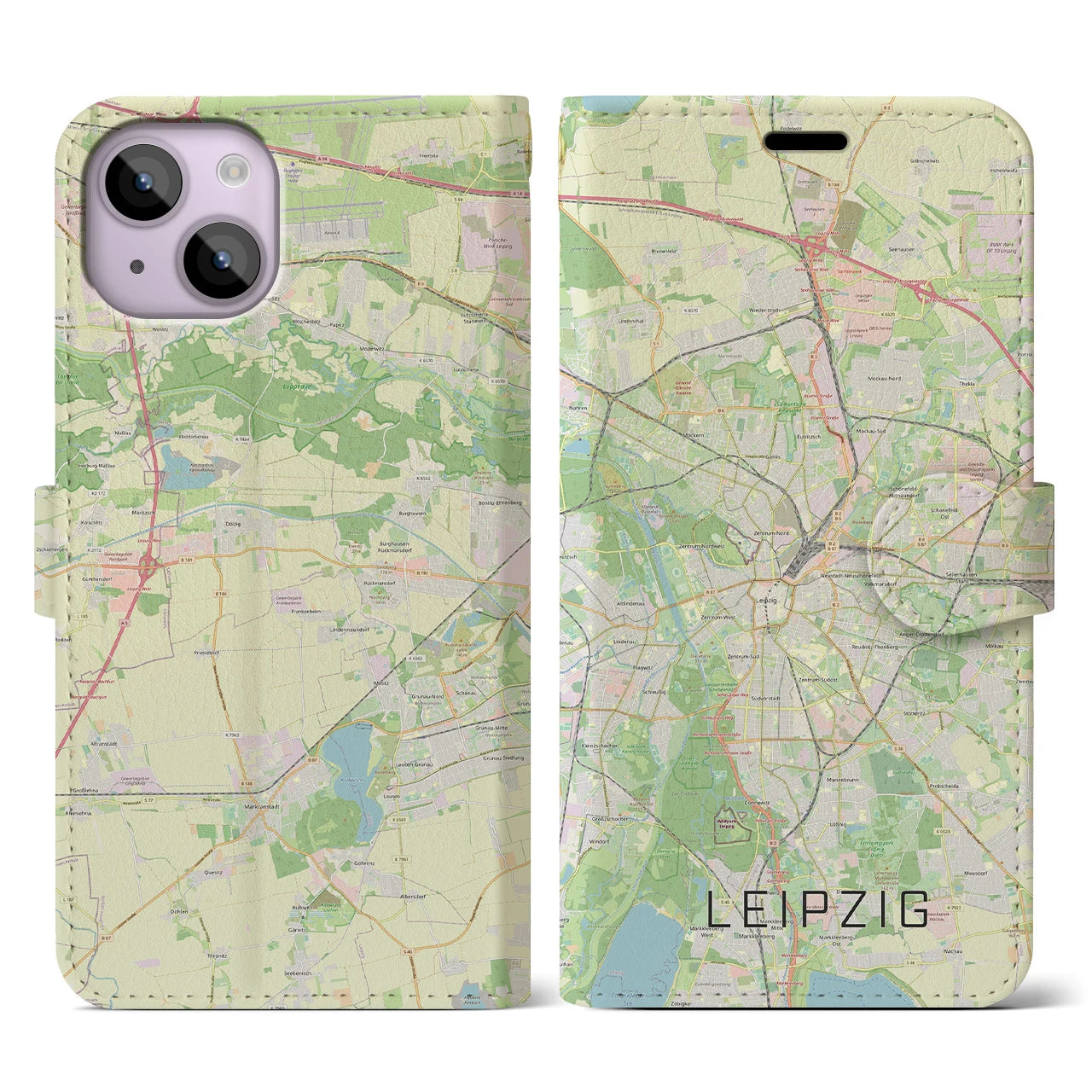 【ライプツィヒ】地図柄iPhoneケース（手帳両面タイプ・ナチュラル）iPhone 14 用