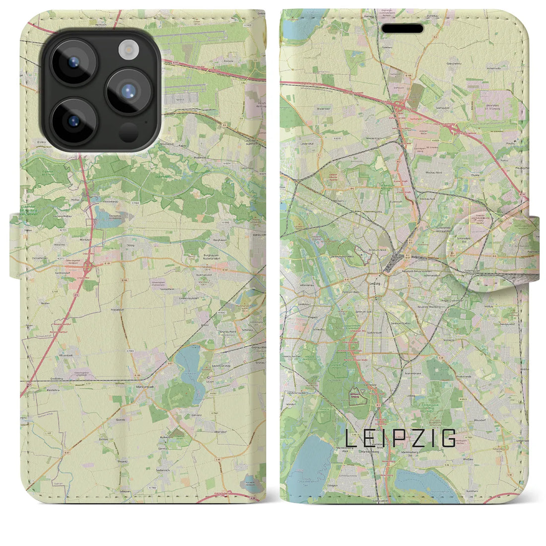 【ライプツィヒ】地図柄iPhoneケース（手帳両面タイプ・ナチュラル）iPhone 15 Pro Max 用