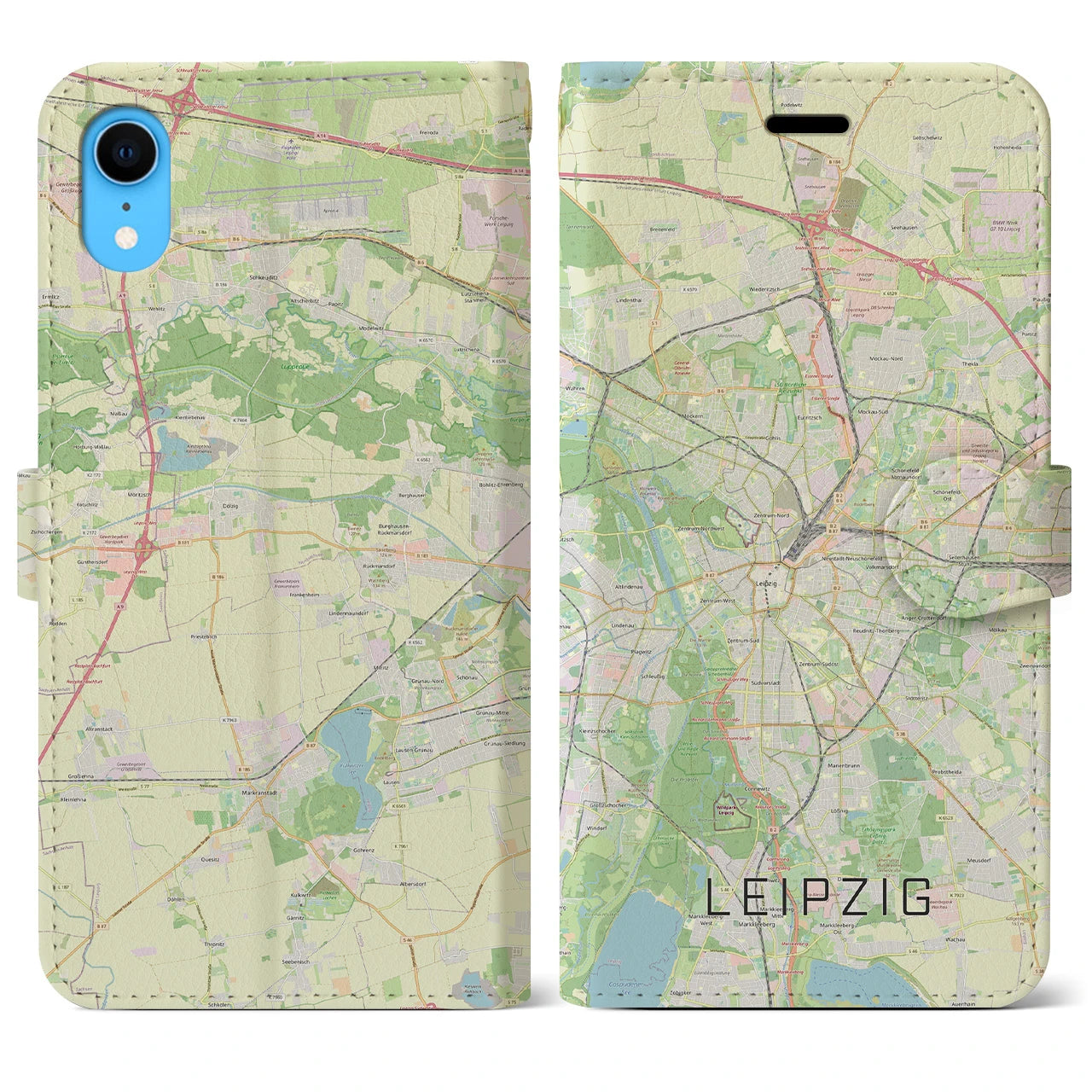 【ライプツィヒ】地図柄iPhoneケース（手帳両面タイプ・ナチュラル）iPhone XR 用