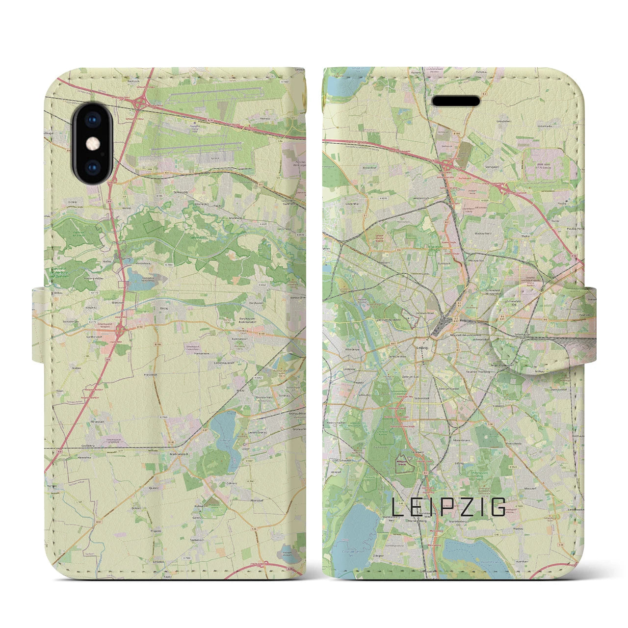 【ライプツィヒ】地図柄iPhoneケース（手帳両面タイプ・ナチュラル）iPhone XS / X 用