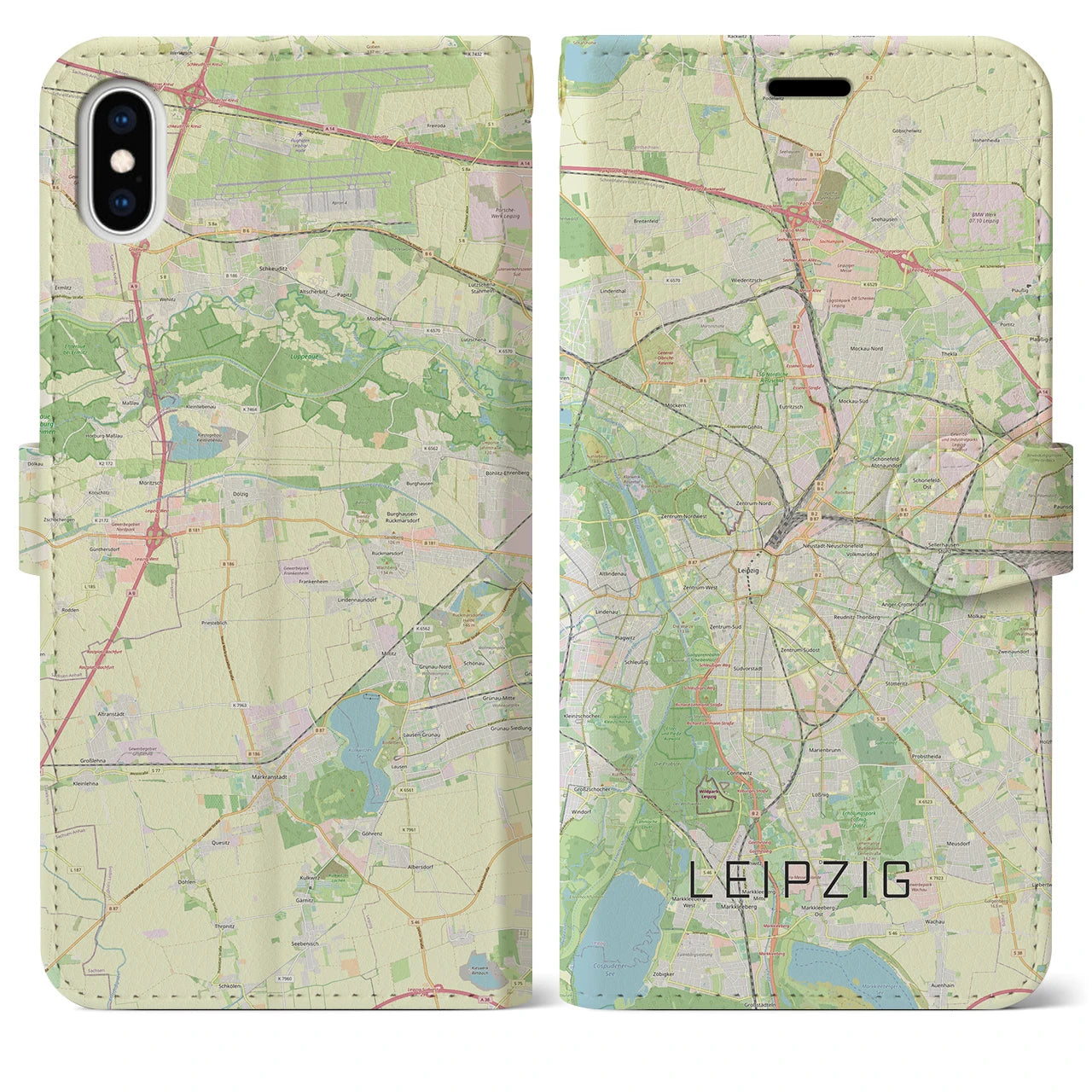 【ライプツィヒ】地図柄iPhoneケース（手帳両面タイプ・ナチュラル）iPhone XS Max 用