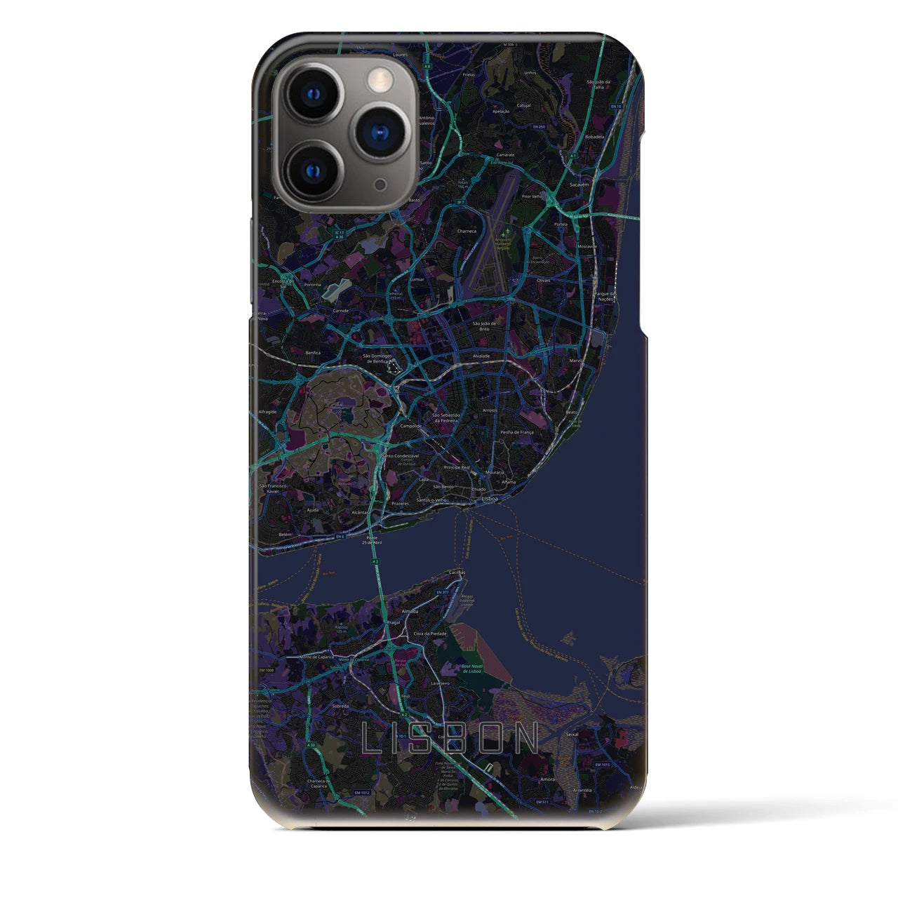 【リスボン】地図柄iPhoneケース（バックカバータイプ・ブラック）iPhone 11 Pro Max 用