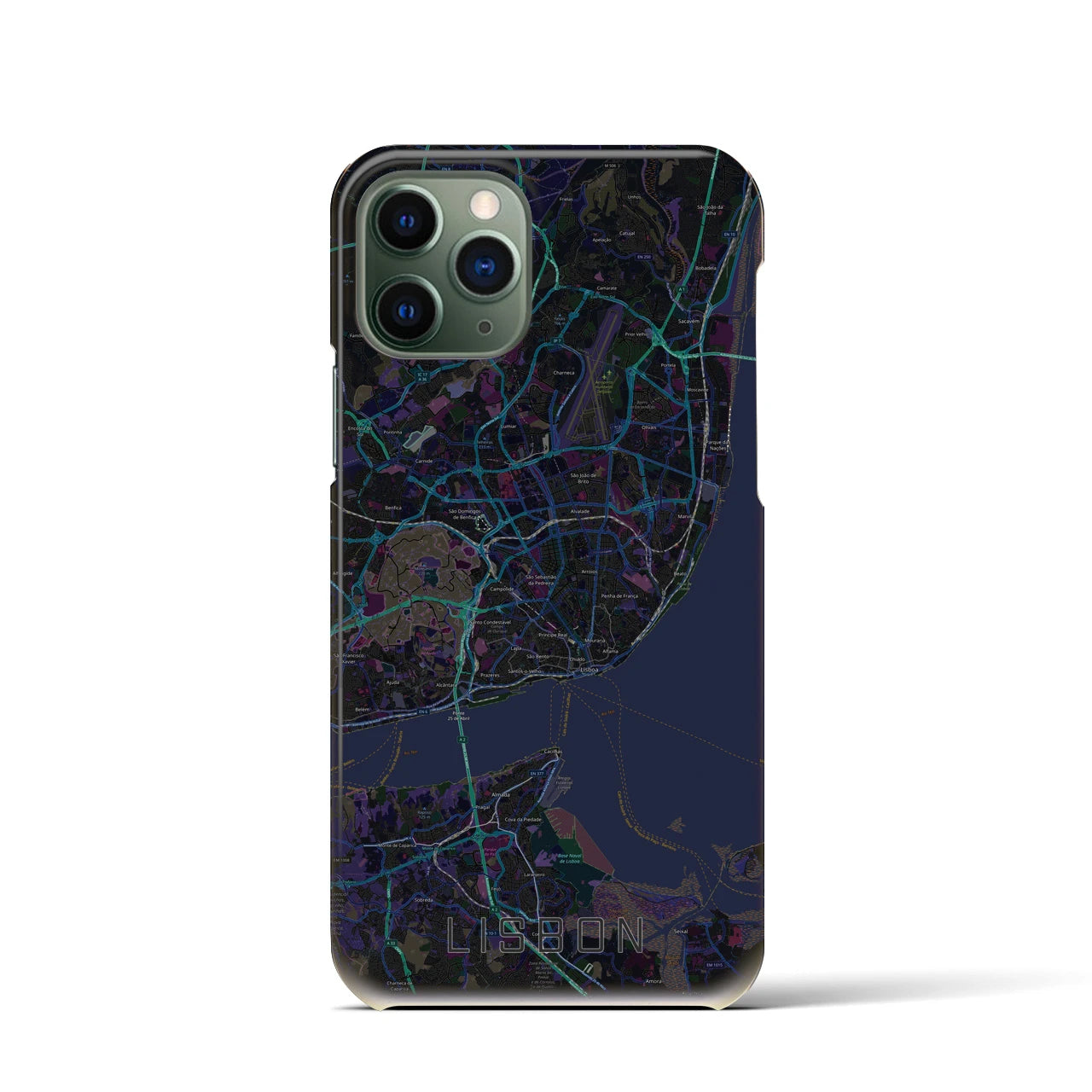 【リスボン】地図柄iPhoneケース（バックカバータイプ・ブラック）iPhone 11 Pro 用
