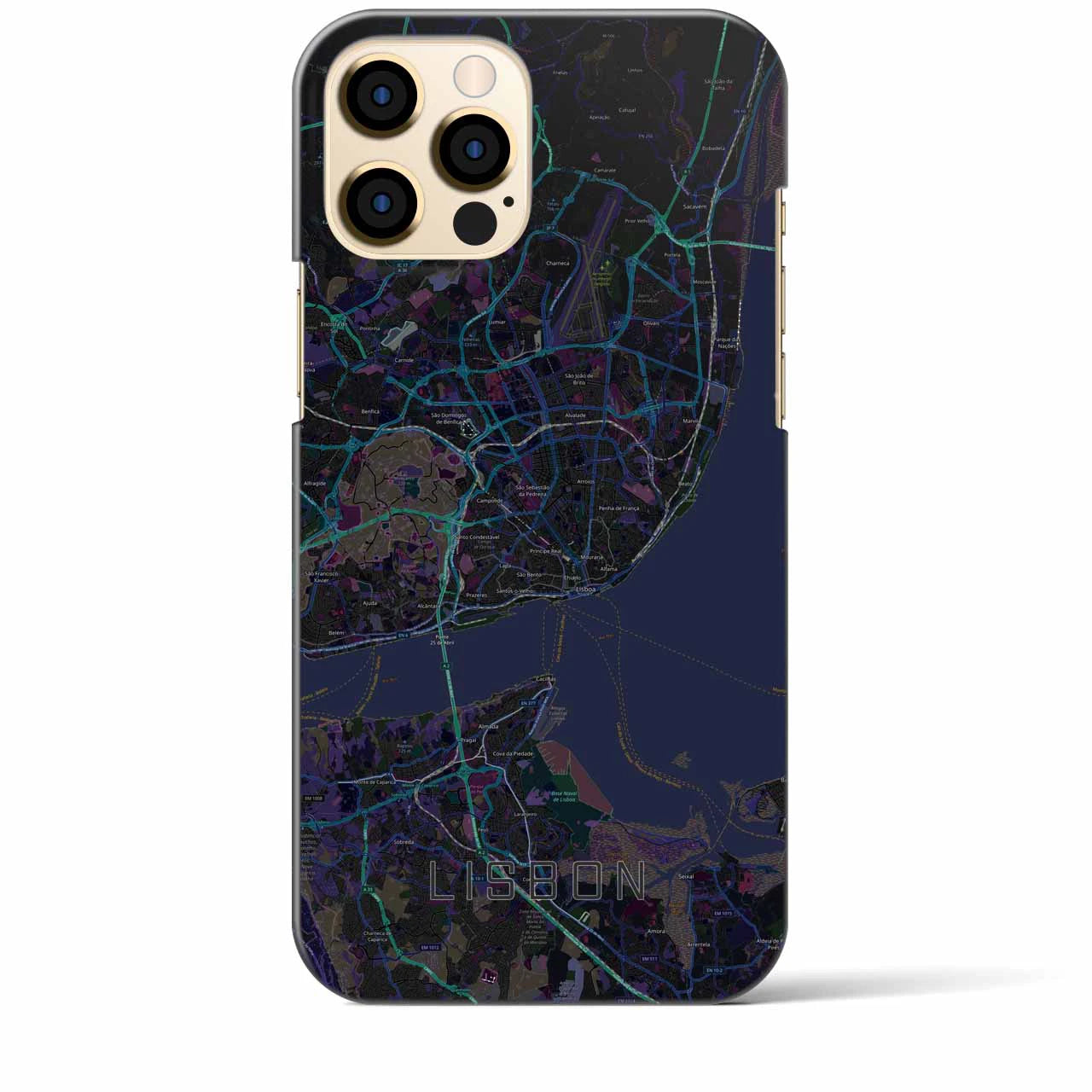 【リスボン】地図柄iPhoneケース（バックカバータイプ・ブラック）iPhone 12 Pro Max 用