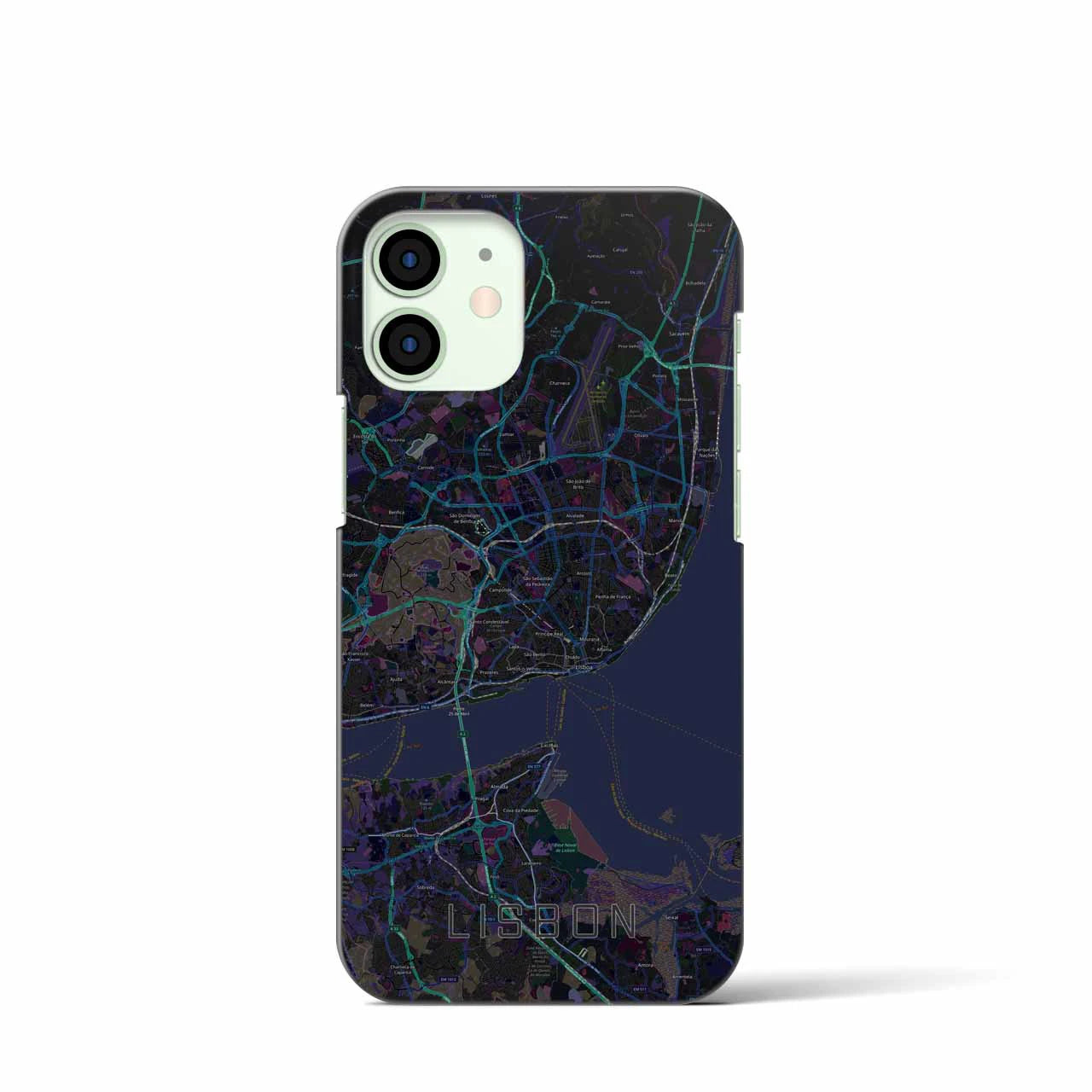 【リスボン】地図柄iPhoneケース（バックカバータイプ・ブラック）iPhone 12 mini 用