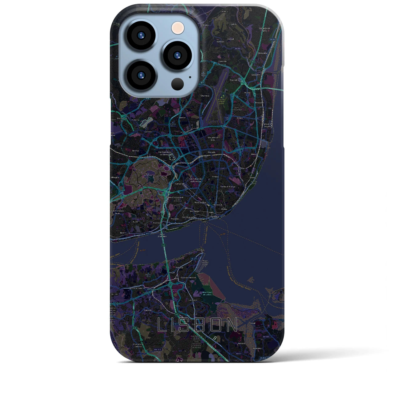 【リスボン】地図柄iPhoneケース（バックカバータイプ・ブラック）iPhone 13 Pro Max 用