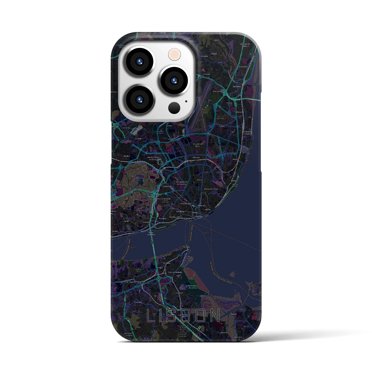 【リスボン】地図柄iPhoneケース（バックカバータイプ・ブラック）iPhone 13 Pro 用