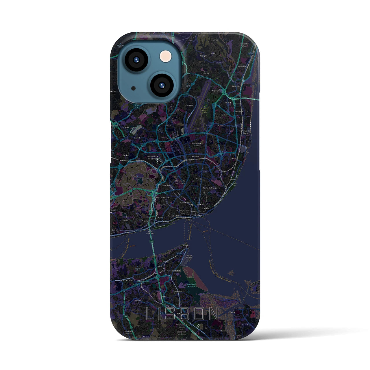 【リスボン】地図柄iPhoneケース（バックカバータイプ・ブラック）iPhone 13 用