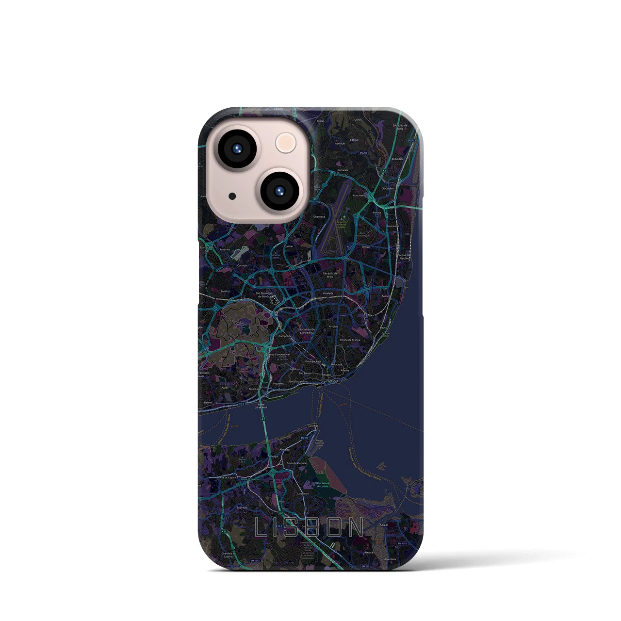 【リスボン】地図柄iPhoneケース（バックカバータイプ・ブラック）iPhone 13 mini 用