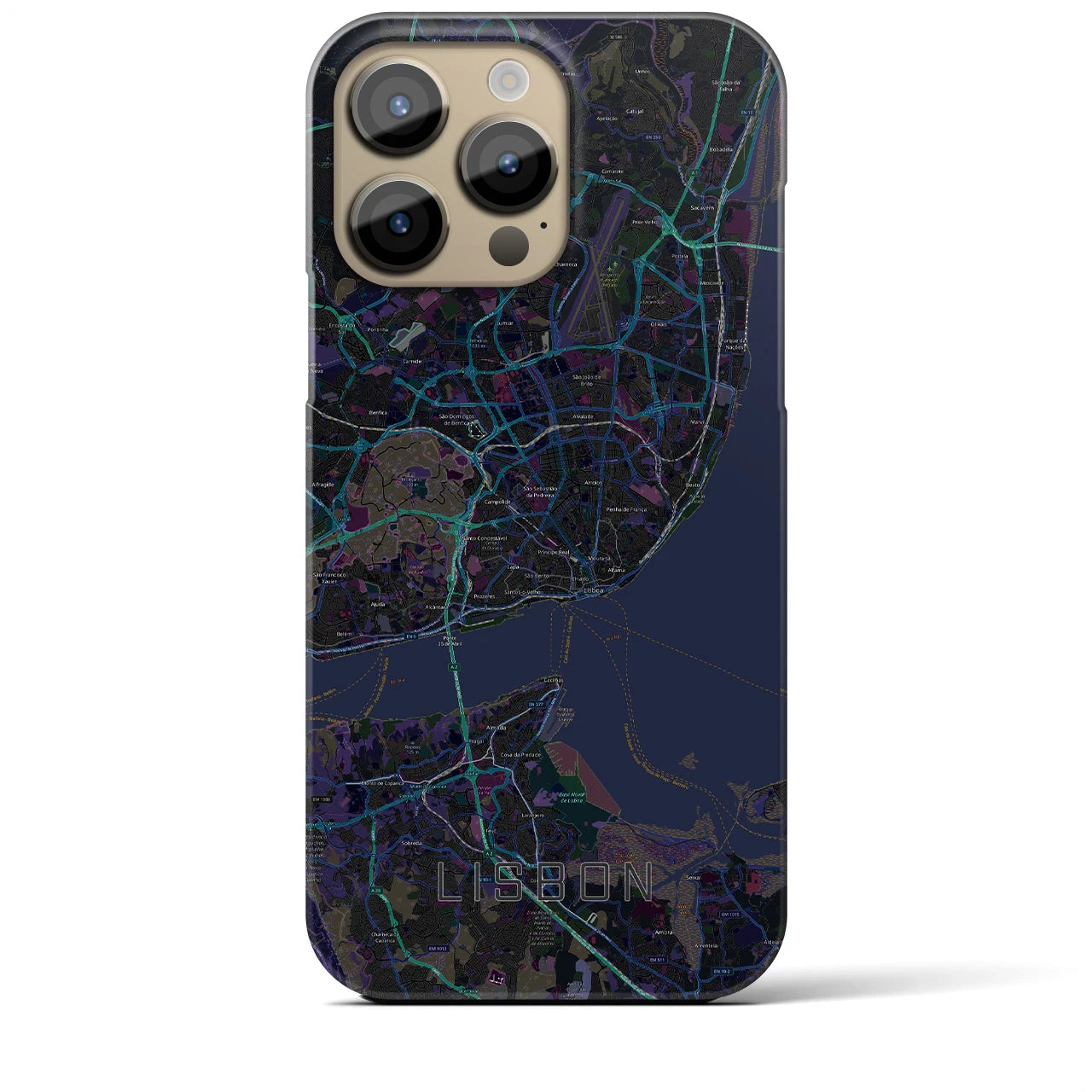 【リスボン】地図柄iPhoneケース（バックカバータイプ・ブラック）iPhone 14 Pro Max 用
