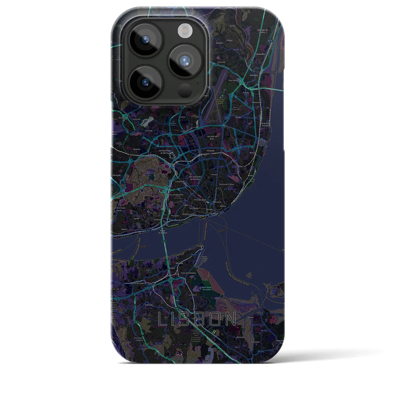 【リスボン】地図柄iPhoneケース（バックカバータイプ・ブラック）iPhone 15 Pro Max 用