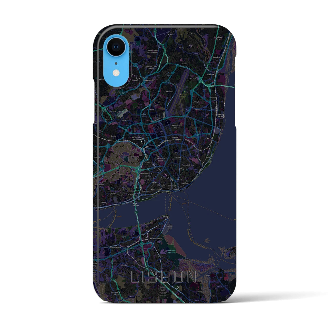 【リスボン】地図柄iPhoneケース（バックカバータイプ・ブラック）iPhone XR 用