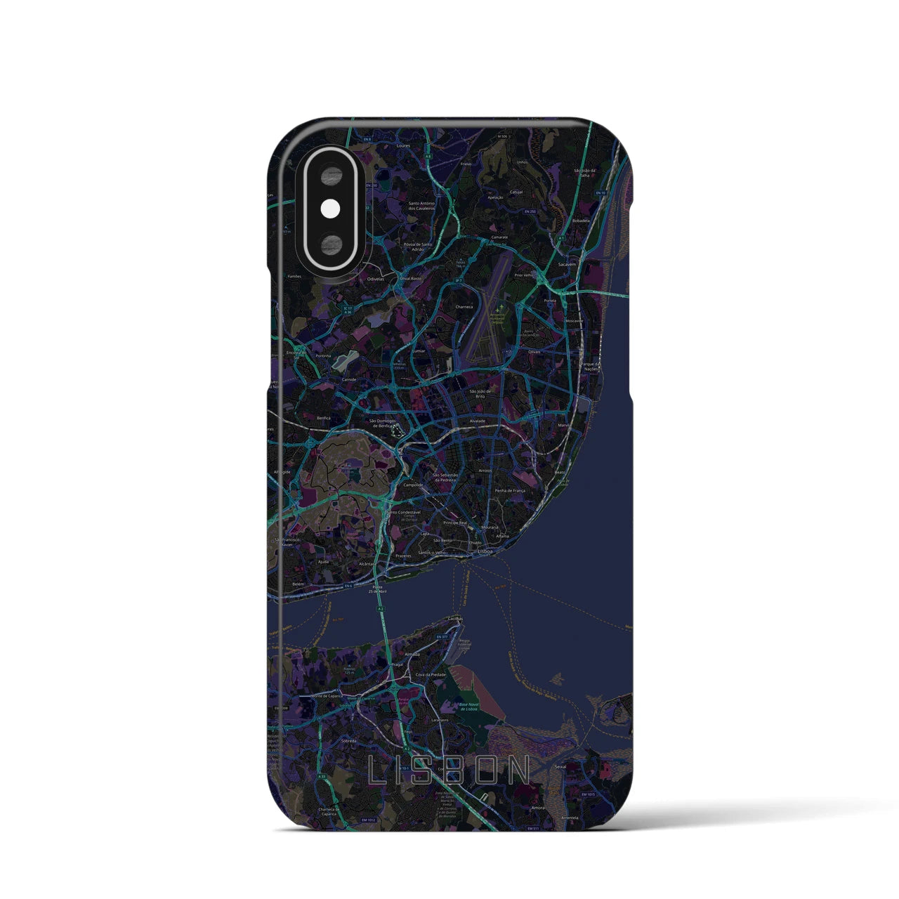 【リスボン】地図柄iPhoneケース（バックカバータイプ・ブラック）iPhone XS / X 用