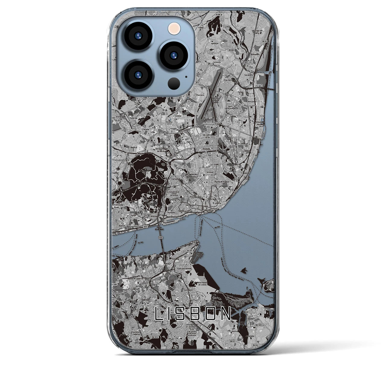 【リスボン】地図柄iPhoneケース（クリアタイプ・モノトーン）iPhone 13 Pro Max 用