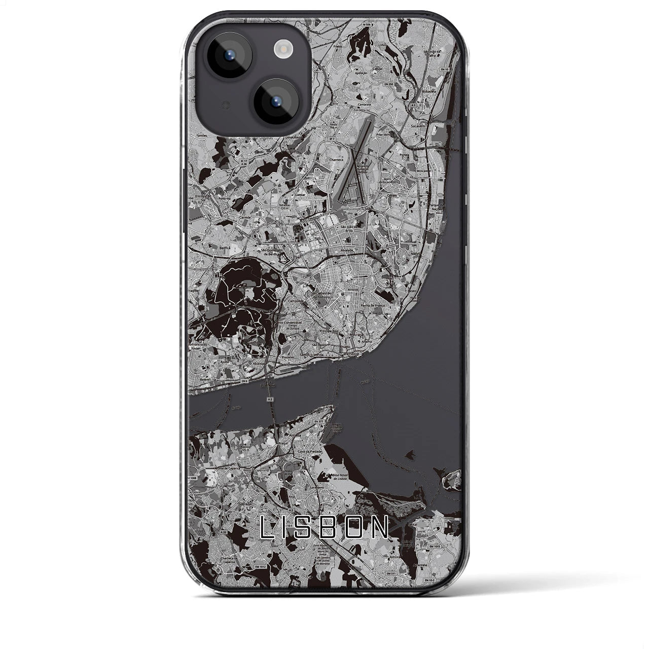 【リスボン】地図柄iPhoneケース（クリアタイプ・モノトーン）iPhone 14 Plus 用