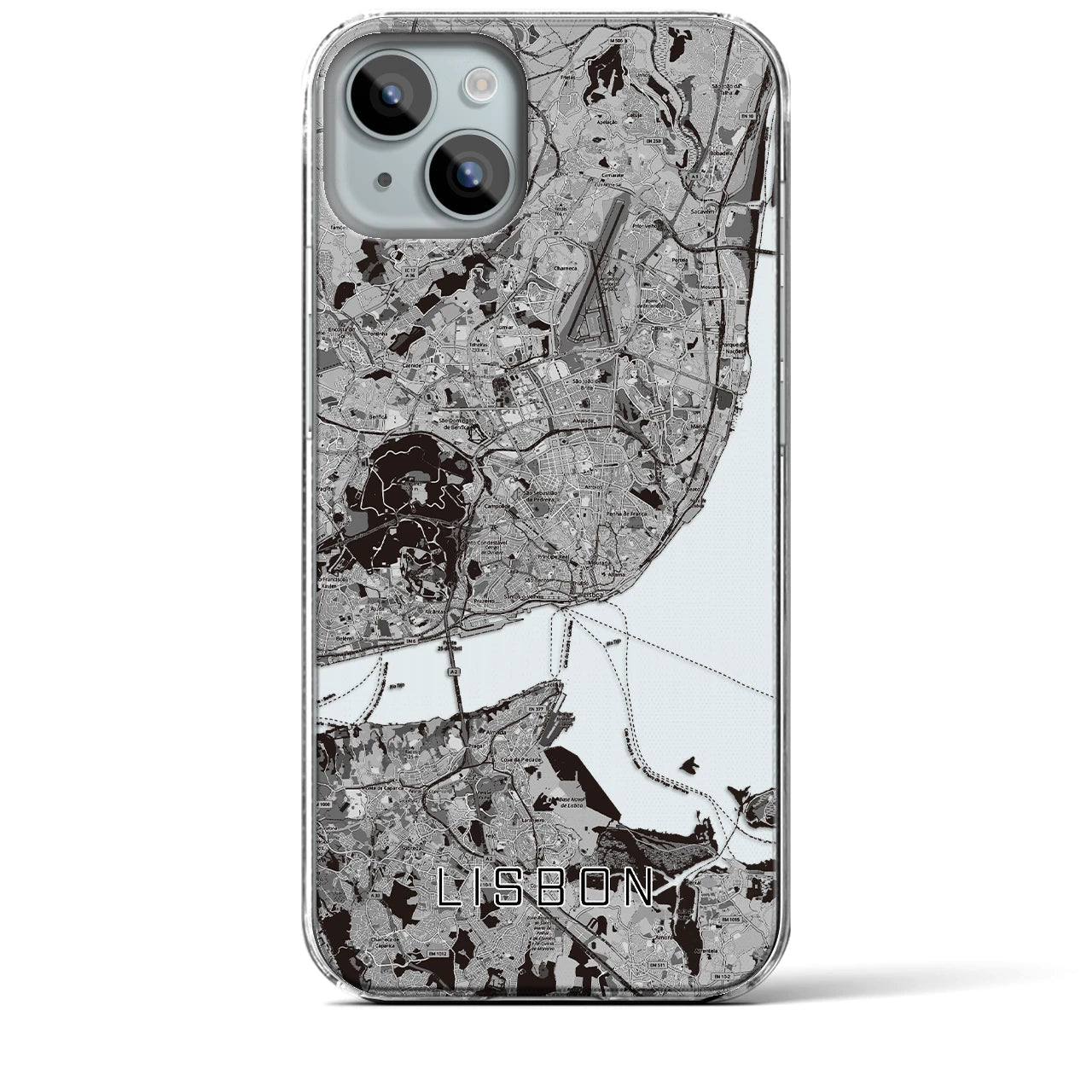 【リスボン】地図柄iPhoneケース（クリアタイプ・モノトーン）iPhone 15 Plus 用