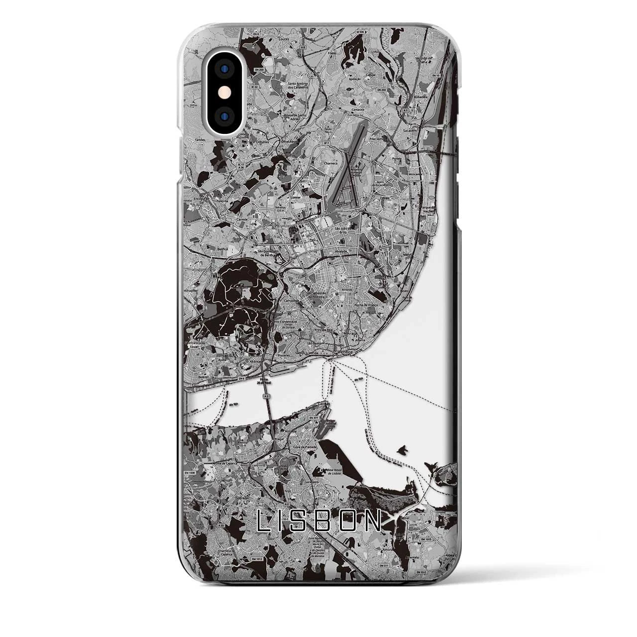 【リスボン】地図柄iPhoneケース（クリアタイプ・モノトーン）iPhone XS Max 用