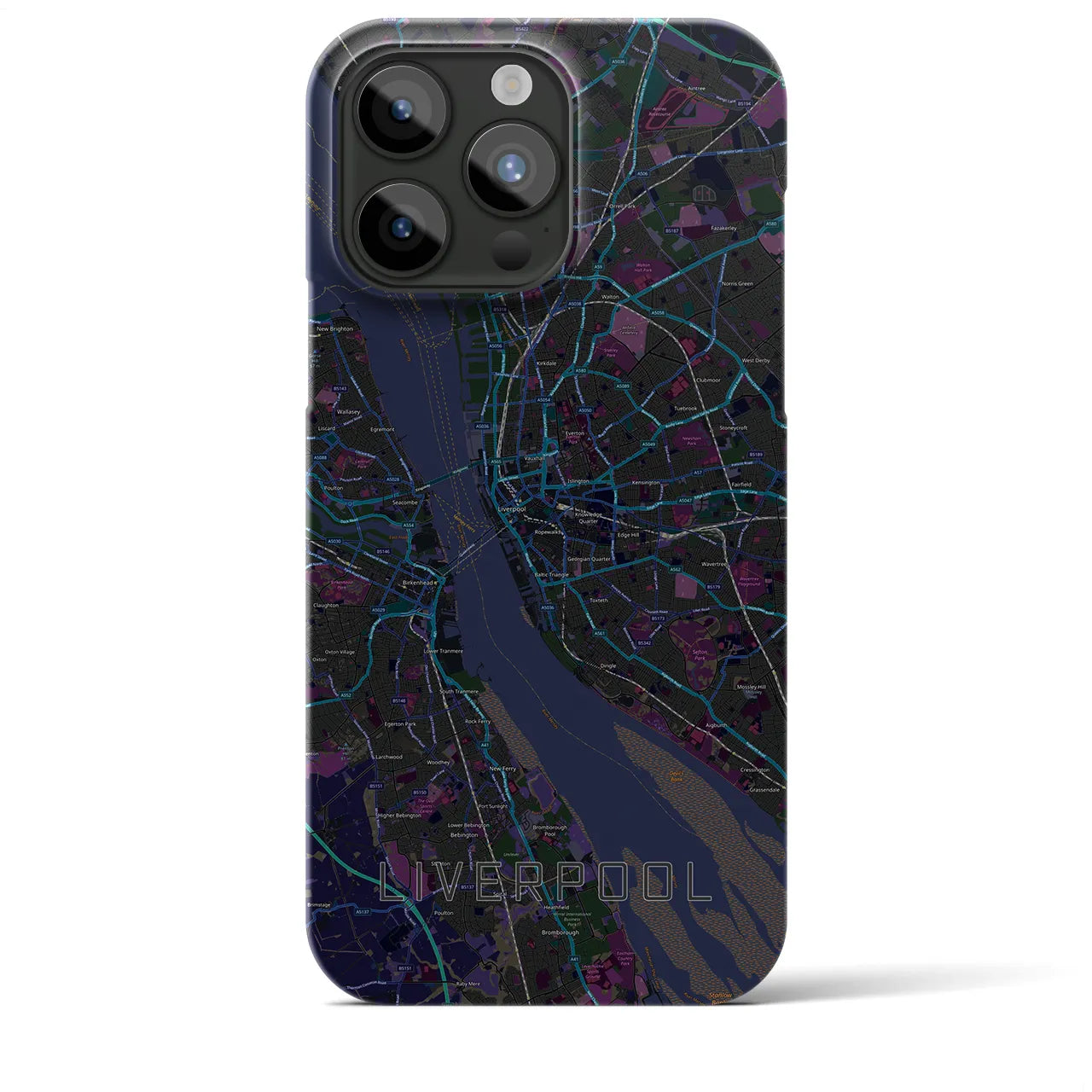 【リヴァプール】地図柄iPhoneケース（バックカバータイプ・ブラック）iPhone 15 Pro Max 用