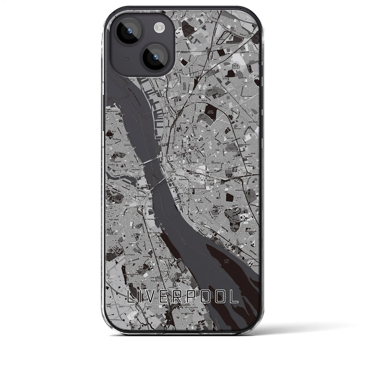 【リヴァプール】地図柄iPhoneケース（クリアタイプ・モノトーン）iPhone 14 Plus 用