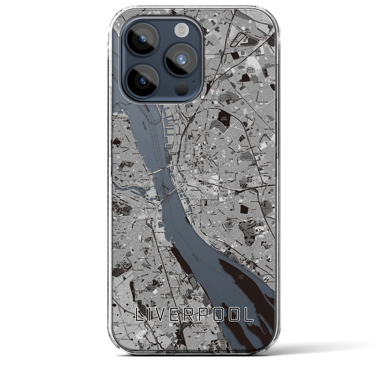 【リヴァプール】地図柄iPhoneケース（クリアタイプ・モノトーン）iPhone 15 Pro Max 用