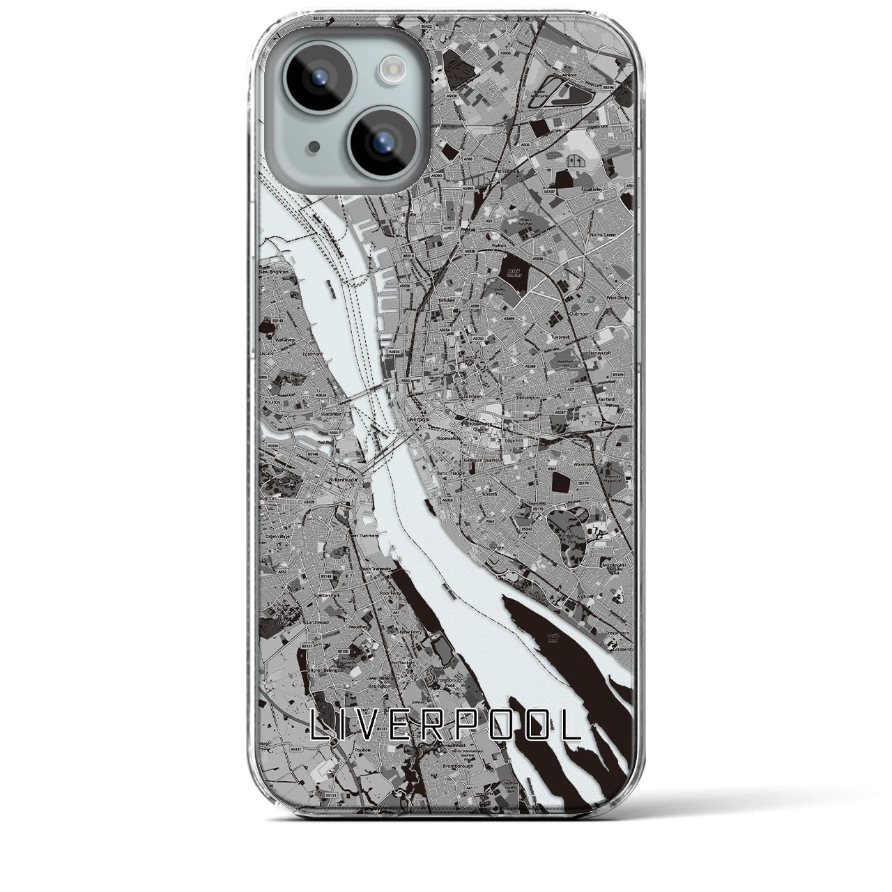 【リヴァプール】地図柄iPhoneケース（クリアタイプ・モノトーン）iPhone 15 Plus 用