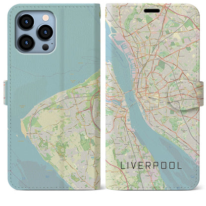 【リヴァプール（イギリス）】地図柄iPhoneケース（手帳タイプ）ナチュラル・iPhone 13 Pro Max 用