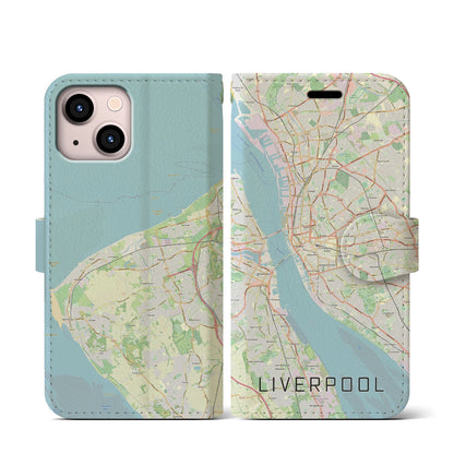 【リヴァプール（イギリス）】地図柄iPhoneケース（手帳タイプ）ナチュラル・iPhone 13 mini 用