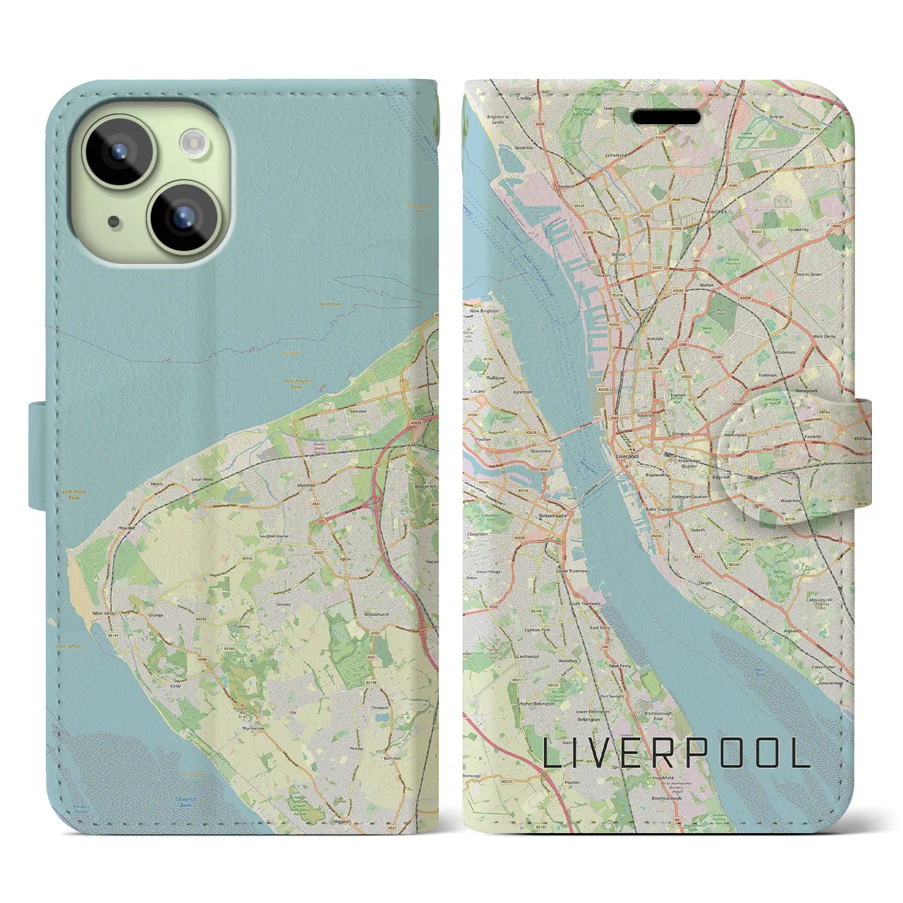 【リヴァプール】地図柄iPhoneケース（手帳両面タイプ・ナチュラル）iPhone 15 用