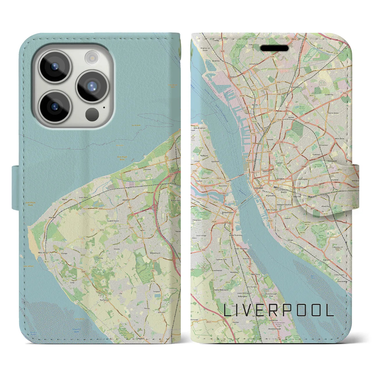 【リヴァプール】地図柄iPhoneケース（手帳両面タイプ・ナチュラル）iPhone 15 Pro 用