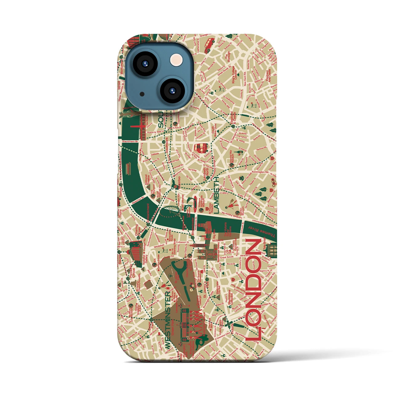 【ロンドン（イラスト）】地図柄iPhoneケース（バックカバータイプ・ブライト）iPhone 13 用