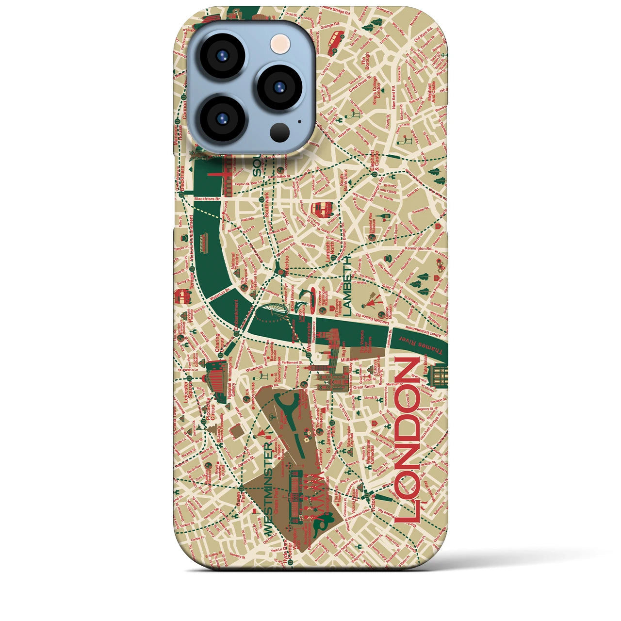 【ロンドン（イラスト）】地図柄iPhoneケース（バックカバータイプ・ブライト）iPhone 13 Pro Max 用