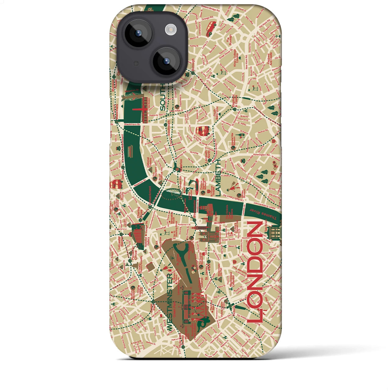 【ロンドン（イラスト）】地図柄iPhoneケース（バックカバータイプ・ブライト）iPhone 14 Plus 用