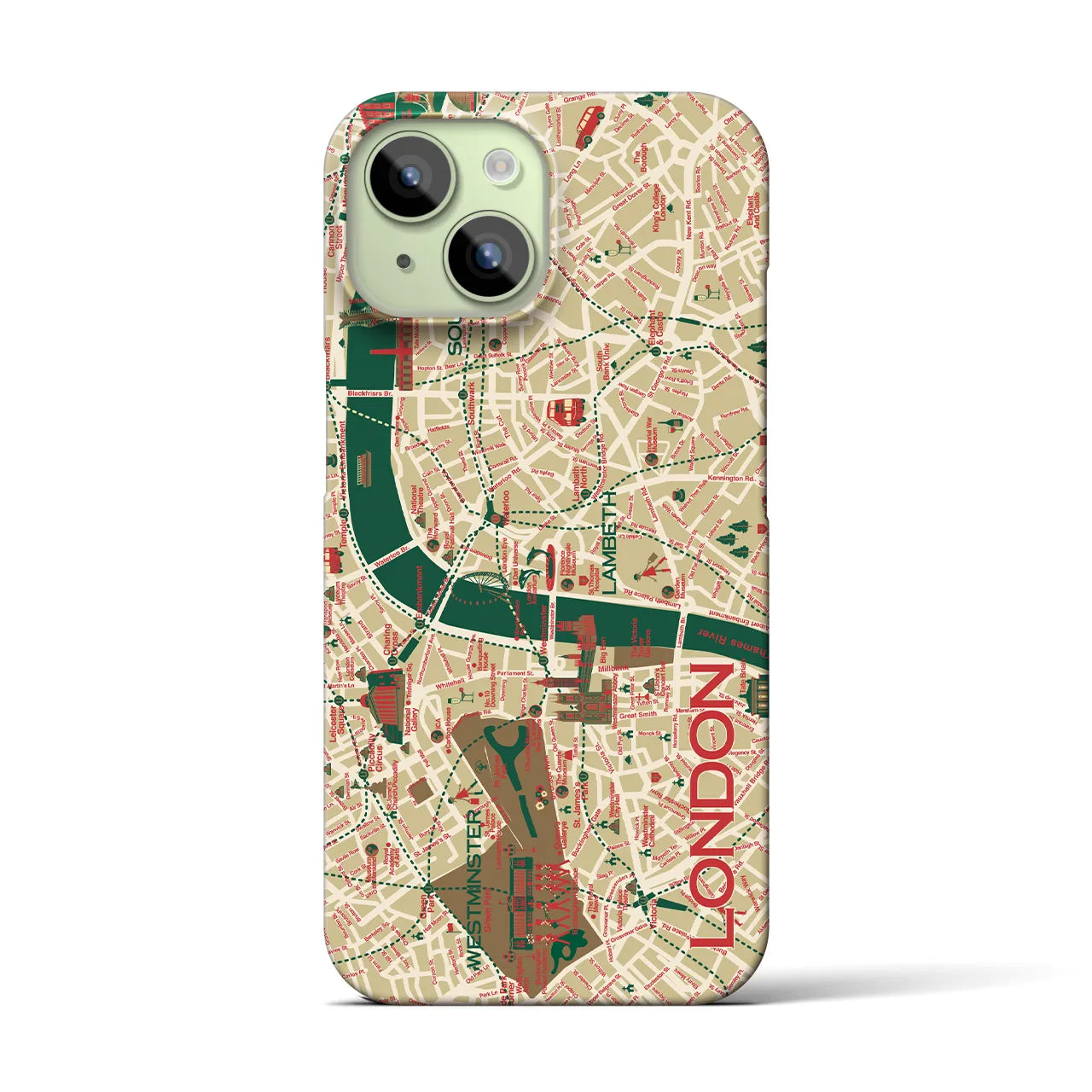 【ロンドン（イラスト）】地図柄iPhoneケース（バックカバータイプ・ブライト）iPhone 15 用