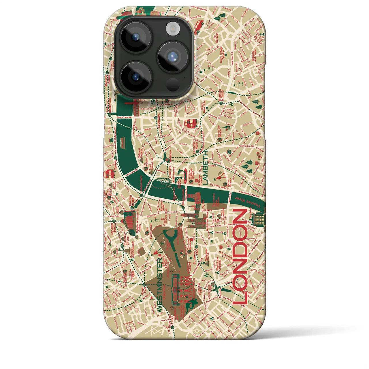 【ロンドン（イラスト）】地図柄iPhoneケース（バックカバータイプ・ブライト）iPhone 15 Pro Max 用