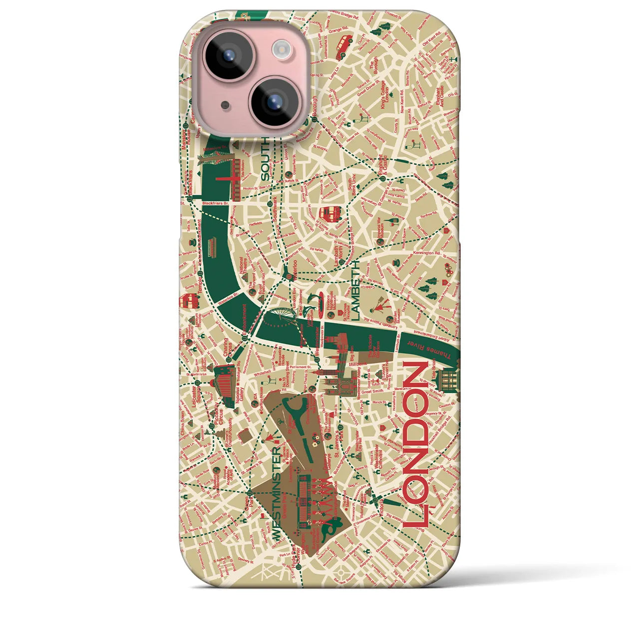 【ロンドン（イラスト）】地図柄iPhoneケース（バックカバータイプ・ブライト）iPhone 15 Plus 用