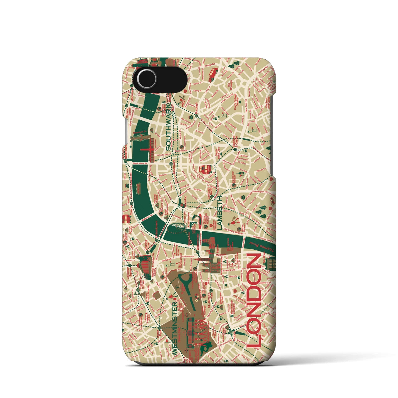 【ロンドン（イラスト）】地図柄iPhoneケース（バックカバータイプ・ブライト）iPhone SE（第3 / 第2世代） / 8 / 7 / 6s / 6 用