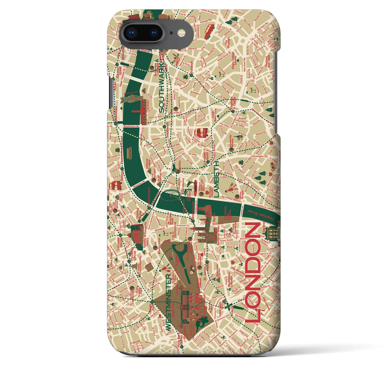 【ロンドン（イラスト）】地図柄iPhoneケース（バックカバータイプ・ブライト）iPhone 8Plus /7Plus / 6sPlus / 6Plus 用