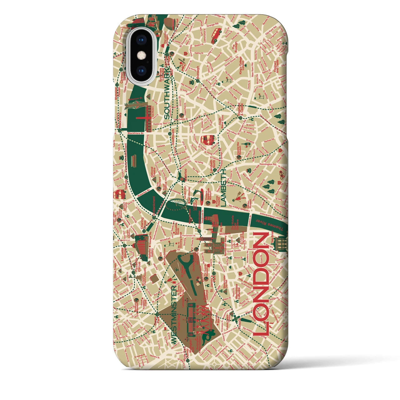 【ロンドン（イラスト）】地図柄iPhoneケース（バックカバータイプ・ブライト）iPhone XS Max 用