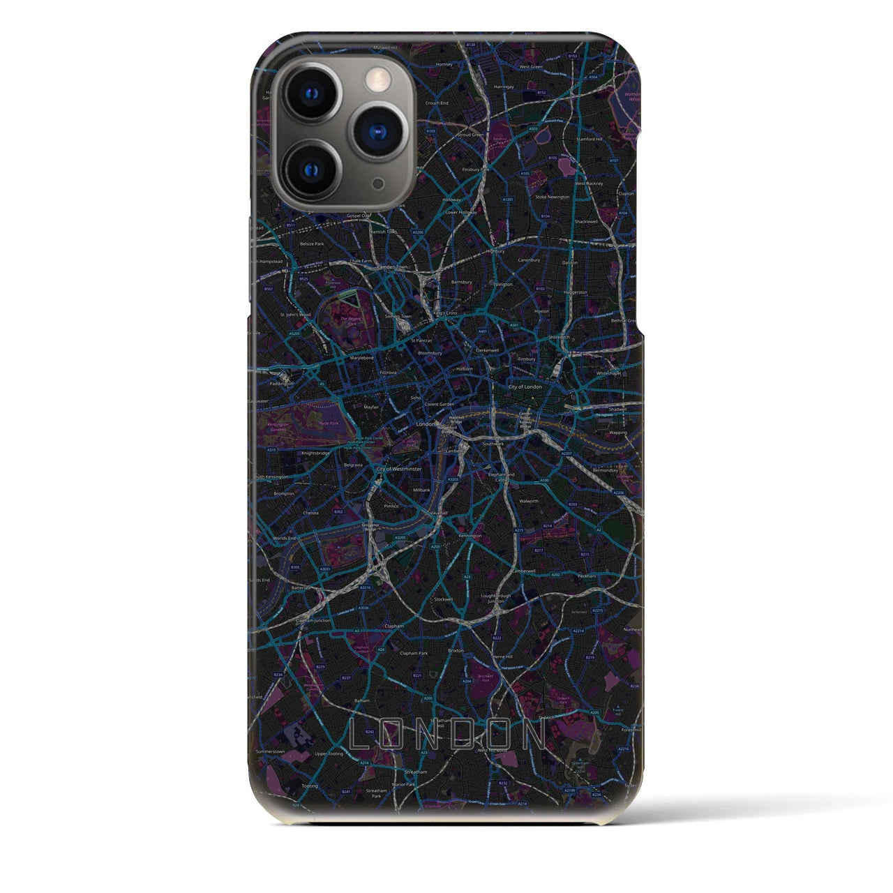 【ロンドン】地図柄iPhoneケース（バックカバータイプ・ブラック）iPhone 11 Pro Max 用