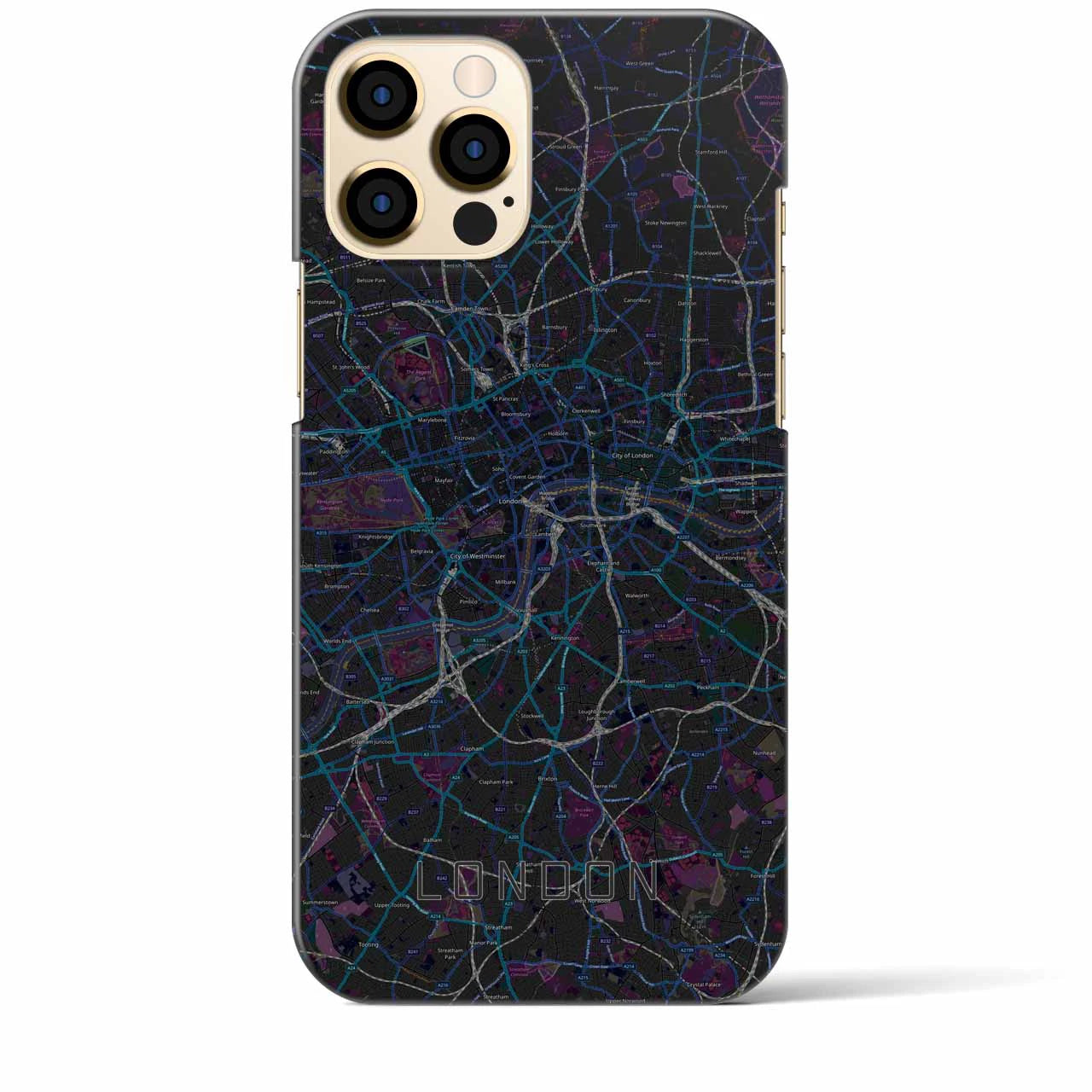 【ロンドン】地図柄iPhoneケース（バックカバータイプ・ブラック）iPhone 12 Pro Max 用