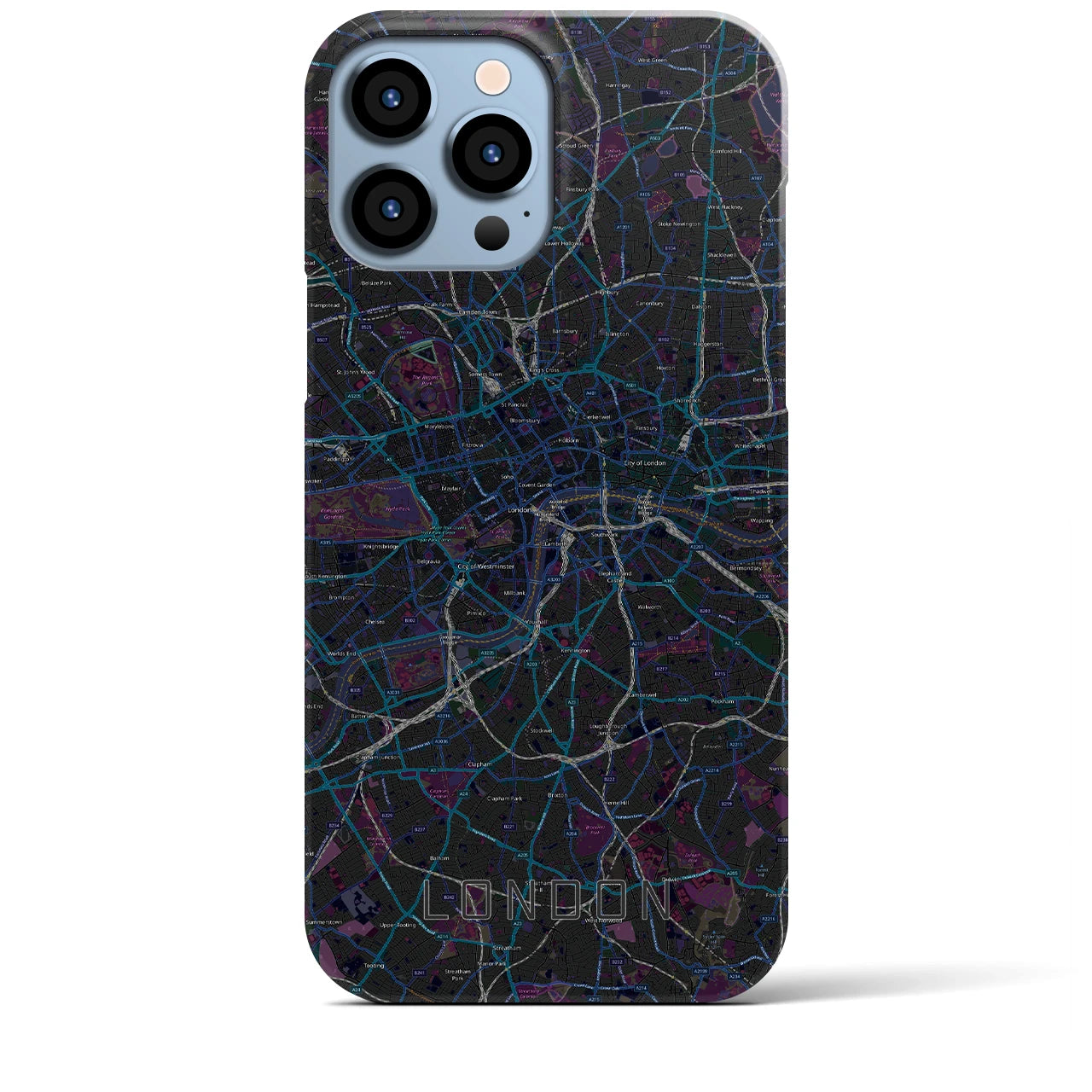 【ロンドン】地図柄iPhoneケース（バックカバータイプ・ブラック）iPhone 13 Pro Max 用