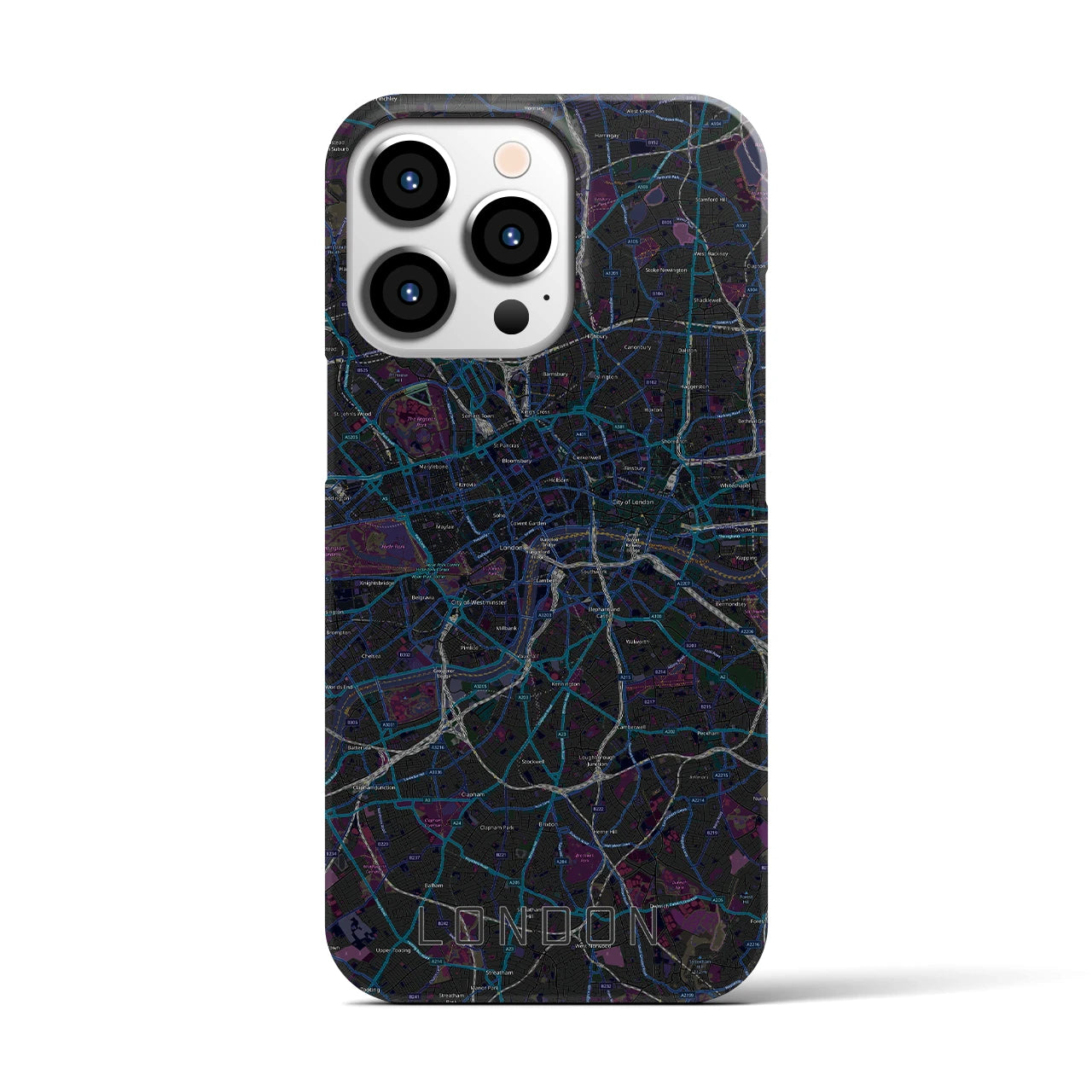 【ロンドン】地図柄iPhoneケース（バックカバータイプ・ブラック）iPhone 13 Pro 用