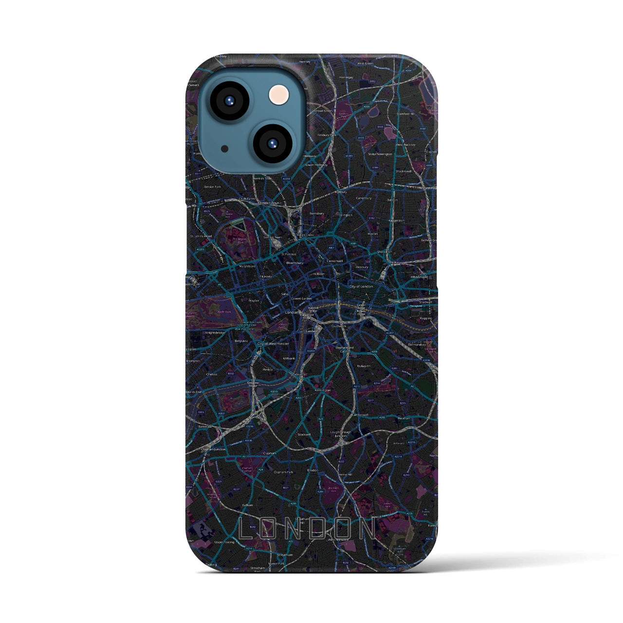 【ロンドン】地図柄iPhoneケース（バックカバータイプ・ブラック）iPhone 13 用
